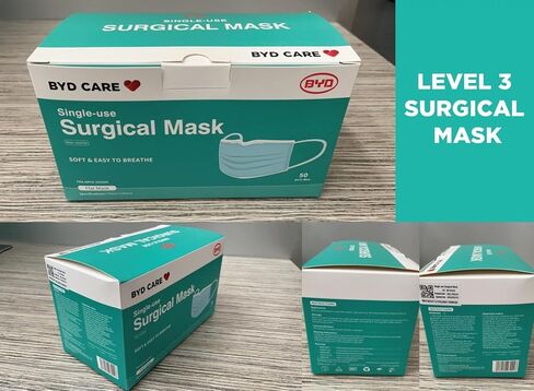 100PCS(2 Box) 3-Layer BYD Blue Disposable Face Masks,Medical Grade ASTM F2100-2019 Level 3 - for Home & Office,Breathable & Comfortable Filter,Adjustable Metal Noseclip,Super Elastic Earloops to Tight in Saudi Arabia