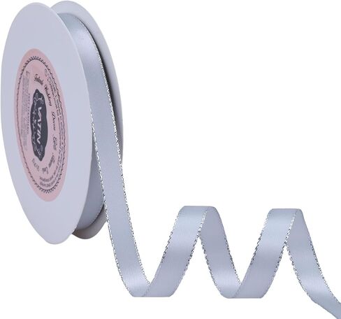 VATIN Double Faced Satin Ribbon 5/8 inch White with Gold Edge Continuous 25 Yards for Decoration, Craft, Gift Wrappping Wedding Card Decoration in Kuwait