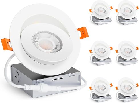 4 Pack 4 inch 5CCT LED Gimbal Recessed Light with Junction Box, 360°+90° Adjustable Directional Eyeball Lighting, Dimmable, 2700K/3000K/3500K/4000K/5000K, 950LM, 10W=85W-ETL&FCC in Saudi Arabia