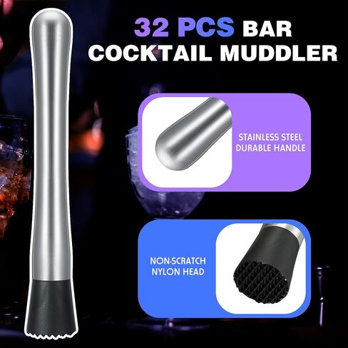 Zonon 16 Pieces Muddler for Cocktails Stainless Steel Drink Muddler 8 Inch Long Mojito Muddler Bar Muddler Tool Muller for Drinks Ice Crusher Bartender Tools Set Home Bartender Bars Accessories in Saudi Arabia