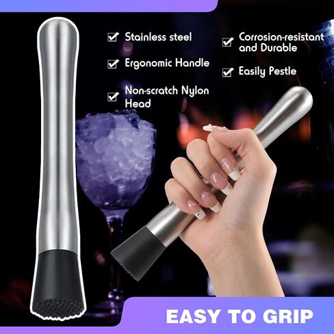 Zonon 16 Pieces Muddler for Cocktails Stainless Steel Drink Muddler 8 Inch Long Mojito Muddler Bar Muddler Tool Muller for Drinks Ice Crusher Bartender Tools Set Home Bartender Bars Accessories in Saudi Arabia