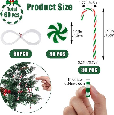 60 Pcs Christmas Decoration Christmas Tree Ornaments Candy Cane Peppermint Ornaments for Xmas Decor Indoor(Red White) in Saudi Arabia