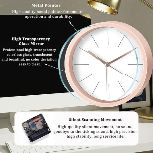Modern Desktop Clock, Analog Clock Battery Operated with Silent No-Ticking Design, Small Tabletop Clocks for Office/Mantle/Desktop or Nightstand (White-Round) in Saudi Arabia