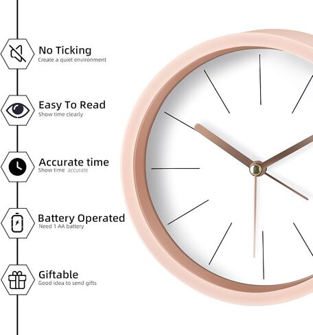 Modern Desktop Clock, Analog Clock Battery Operated with Silent No-Ticking Design, Small Tabletop Clocks for Office/Mantle/Desktop or Nightstand (White-Round) in Saudi Arabia