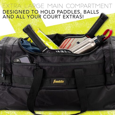 حقائب Franklin Sports Pickleball - حقيبة حبال - حقيبة دفل - حقيبة ظهر للمجاديف وكرات البيسبول + إكسسوارات - نسيج نايلون فاخر - حقيبة معدات كرة البيسبول للرجال + النساء - أسود in Kuwait