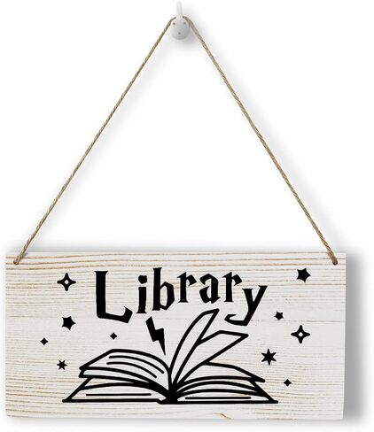 Retro Library Sign Wood Wall Art Home Farmhouse Wall Hanging Decor Rustic Library Book Lover Wooden Wall Art Decor Decorative Plaque Sign for Office House Cafe Outdoor Indoor, 10x5 Inches in Saudi Arabia