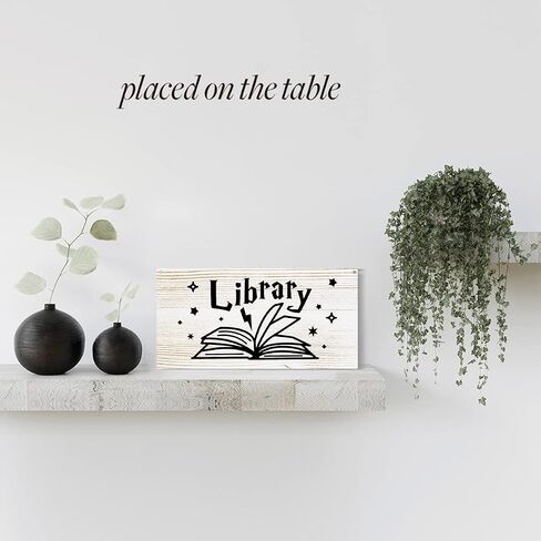 Retro Library Sign Wood Wall Art Home Farmhouse Wall Hanging Decor Rustic Library Book Lover Wooden Wall Art Decor Decorative Plaque Sign for Office House Cafe Outdoor Indoor, 10x5 Inches in Saudi Arabia
