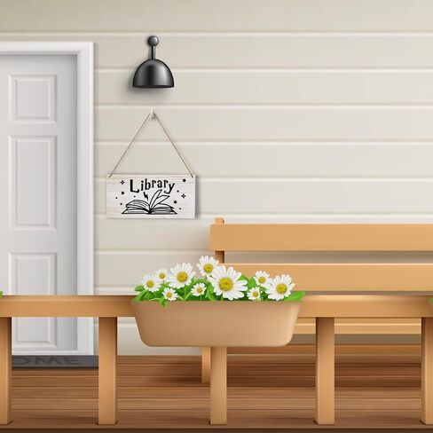 Retro Library Sign Wood Wall Art Home Farmhouse Wall Hanging Decor Rustic Library Book Lover Wooden Wall Art Decor Decorative Plaque Sign for Office House Cafe Outdoor Indoor, 10x5 Inches in Saudi Arabia