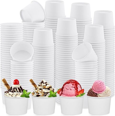 Ruisita 150 Pieces Ice Cream Sundae Cups Paper Dessert Yogurt Bowls Disposable Paper Ice Cream Bucket Dessert or Soup Bowls for Party Supplies, 5 Ounce, White in Kuwait