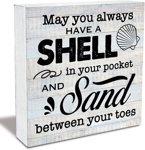 Rustic Beach Wood Box Sign May You Always have a Shell in Your Pocket Wooden Box Sign Farmhouse Home Beach House Desk Shelf Decor Beach Lover Gift (5 X 5 Inch) in Saudi Arabia
