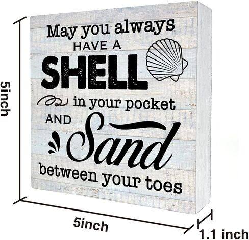 Rustic Beach Wood Box Sign May You Always have a Shell in Your Pocket Wooden Box Sign Farmhouse Home Beach House Desk Shelf Decor Beach Lover Gift (5 X 5 Inch) in Saudi Arabia