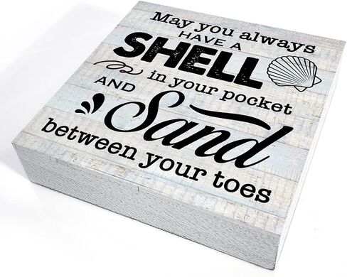 Rustic Beach Wood Box Sign May You Always have a Shell in Your Pocket Wooden Box Sign Farmhouse Home Beach House Desk Shelf Decor Beach Lover Gift (5 X 5 Inch) in Saudi Arabia