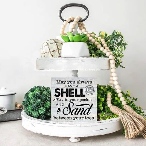 Rustic Beach Wood Box Sign May You Always have a Shell in Your Pocket Wooden Box Sign Farmhouse Home Beach House Desk Shelf Decor Beach Lover Gift (5 X 5 Inch) in Saudi Arabia