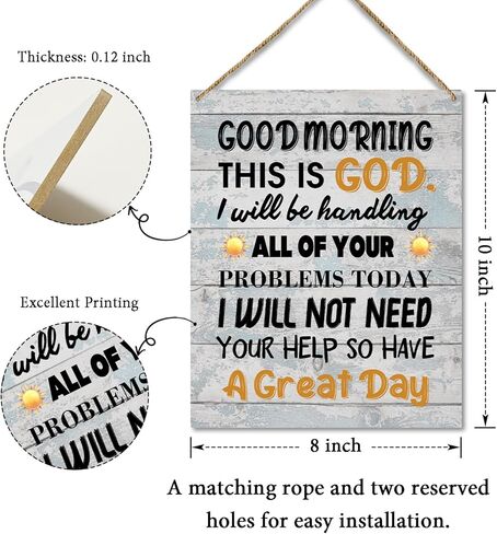 ديكور المنزل لوحة خشبية لافتة تعليق على الحائط، صباح الخير هذا هو الله، ملهمة ديكور مكتب مسيحي باب خشبي معلق (قطعة واحدة)، هدية فنية للعطلات لغرفة نوم الحمام في المزرعة - 11 in Kuwait