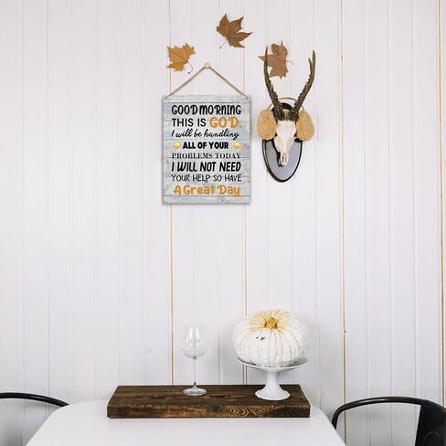 ديكور المنزل لوحة خشبية لافتة تعليق على الحائط، صباح الخير هذا هو الله، ملهمة ديكور مكتب مسيحي باب خشبي معلق (قطعة واحدة)، هدية فنية للعطلات لغرفة نوم الحمام في المزرعة - 11 in Kuwait