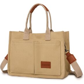 Cherry Tote Bag for Women Canvas Patched Purse Cute Shoulder Bag Multi-Pocket Satchel Handbag for work travel