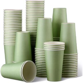 Funtery 100 Count Paper Cups Disposable Baby Shower Cups Paper Cups for Wedding Holiday Picnic Party Coffee Beverage Tea (Sage Green, 9 oz)