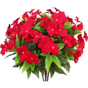 4 Pcs Artificial Flowers Outdoor Impatiens UV Resistant Silk Impatiens Flowers Pink Faux Flowers Impatiens Bushes Artificial Impatiens for Pot Patio Lawn Garden Hanging Basket Porch Decor