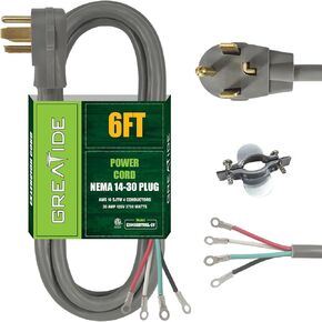 4 Prong Dryer Cord, 4 ft 10/4 SRDT, 30Amp Appliance Extension Power Cord, NEMA 14-30, Grey