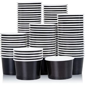 MATICAN Paper Ice Cream Cups - 50-Count 5.5-Oz Disposable Dessert Bowls for Hot or Cold Food, 5.5-Ounce Party Supplies Treat Cups for Sundae, Frozen Yogurt, Soup, Black