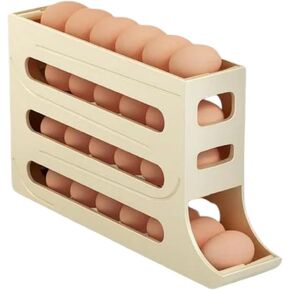 EGG HOLDER FOR FRIDGE, Auto Rolling Fridge Egg Organizer, Egg Rack For Refrigerator. (Beige)