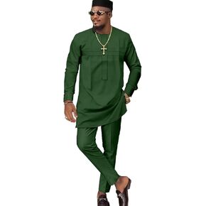 African Church Suits for Men Dashiki Shirt Pant Two Piece Outfits Casual Attire Nigerian Clothes