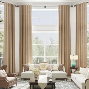 132 Inch Neutral Tan Linen Curtains for High Living Room Back Tab Rod Pocket Custom Made High Ceiling 2 Story Drapes Semi Sheer Taupe Light Brown Earth Tone Drapes 132 Inch Length 1 Panel
