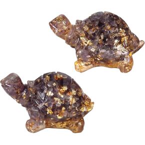 mookaitedecor 2 Pcs Black Obsidian Crystal Turtle Statue, Resin Tortoise Figurine Sculpture Pocket Stone for Home Office Decoration Collectible Ornament