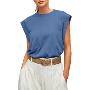 Womens Tops Casual Summer Tank Cap Sleeve Basic Tee Shirts Loose Fit Fashion Blouses