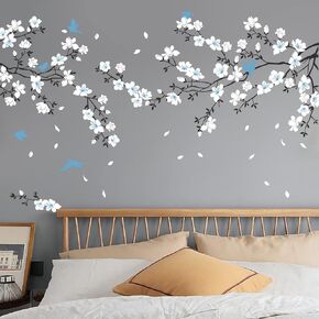 Supzone Pink Cherry Blossom Wall Decal Peach Blossom Wall Sticker Floral Butterfly and Birds Wall Decor Flower and Tree Branch Wall Art DIY Vinyl Mural for Girls Kids Nursery Bedroom Living Room