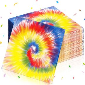 50 Pcs Tie Dye Birthday Paper Napkins 2 Ply Disposable Rainbow Beverage Cocktail Napkins Groovy Party Napkins for Hippie Tie Dye Party Birthday Party Supplies Dinner Luncheon 13 x 13 Inch