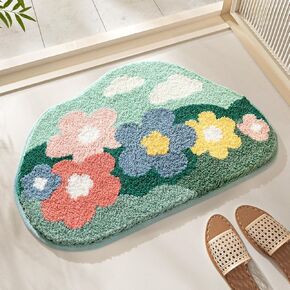 Colorful Flower Bath Rug, Soft Bath Mat Non Slip Bath Runner Rug Absorbent Kitchen Rug Washable Shower Rug Small Area Rug, 18 x 27 Inches, Flower and Mountain