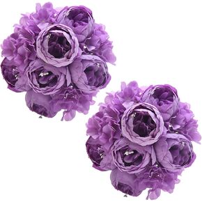 Artificial Peony Flowers 2 Bundles Peony Fake Flowers Faux Silk Peonies with Daisy and Eucalyptus Flower Bouquets for Wedding Home Party Decor Floral Arrangements, Red X2