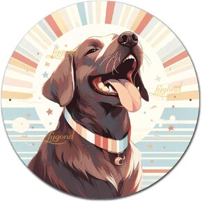 Lygond Metal Sign Tin Sign Wall Art Happy Akita Dog On Vintage Stripe Circle Tin Sign For Gift 12×12 Inches