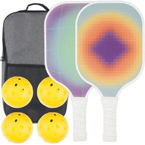 Pickleball Paddles Set, Premium Lightweight Fiberglass Surface Polypropylene Core Pickleball Rackets, Pickleball Set of 2 with 4 Outdoor Balls and Carry Bag for Beginners