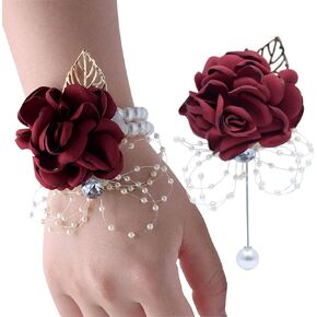 Wrist Corsage Rose Flower Brooch for Wedding Party Prom Wristband Flower Set (Bluish Grey)
