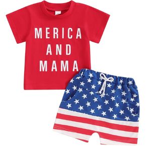 Toddler Baby Boy 4th of July Outfit All American Babe Embroidery T-Shirt Shorts Set Independence Day Clothes