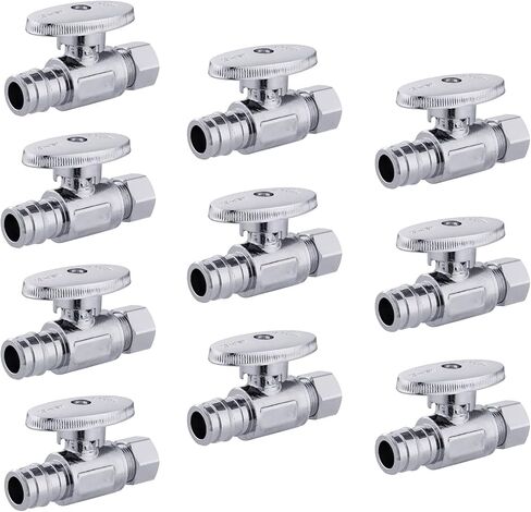 20 PCS EFIELD Stop Valve Pex-a 1/4 Turn Straight 3/8" OD Compression X 1/2" Expansion (F1960), Chrome Plated Brass in Saudi Arabia
