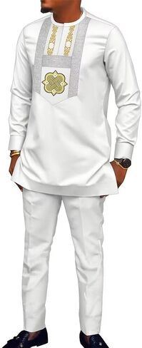African Clothes for Men Long Sleeve Dashiki Outfits 2 Piece Set African Shirts and Pant Embroidered Mens Clothing in Saudi Arabia