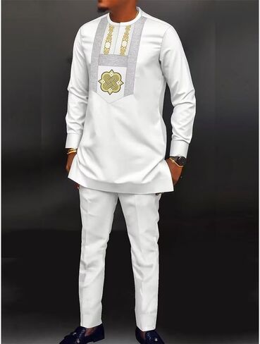 African Clothes for Men Long Sleeve Dashiki Outfits 2 Piece Set African Shirts and Pant Embroidered Mens Clothing in Saudi Arabia