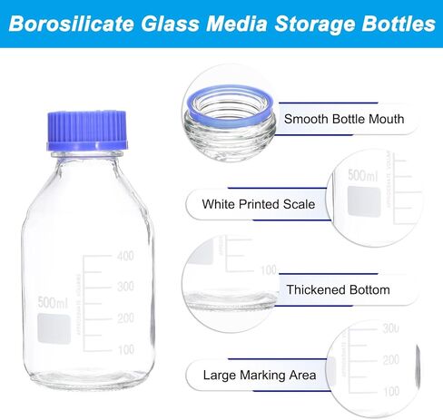 PATIKIL 10 Pack Reagent Media Storage Bottles, 100ml Borosilicate Glass Graduated Round Bottles with GL32 Blue Screw Cap for Lab Water Reagent Liquids, Clear in Saudi Arabia