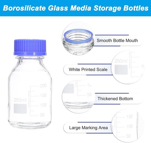 PATIKIL 10 Pack Reagent Media Storage Bottles, 100ml Borosilicate Glass Graduated Round Bottles with GL32 Blue Screw Cap for Lab Water Reagent Liquids, Clear in Saudi Arabia