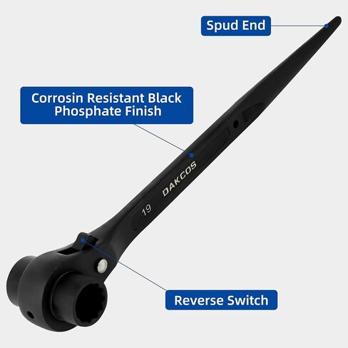 19mm×22mm OR 3/4"×7/8" 12 Point Double Ended Socket Ratcheting Podger Scaffold Spud Wrench,Silver in Saudi Arabia