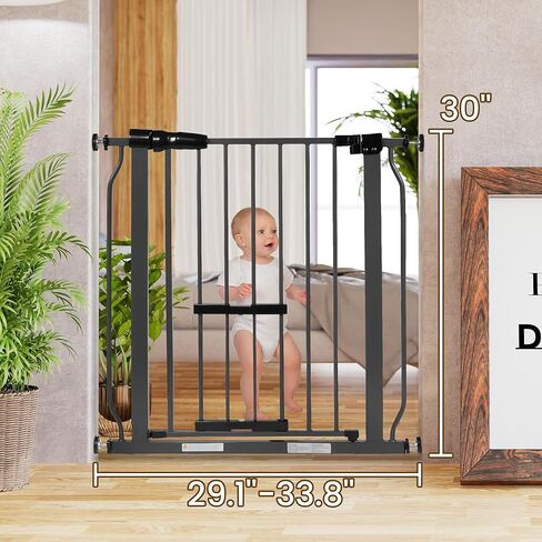 بوابة أمان BalanceFrom سهلة المرور مع باب للحيوانات الأليفة للمداخل والسلالم مع ميزات الإغلاق التلقائي/الفتح، بطول 76.2 سم، يناسب الفتحات مقاس 29.1 - 38.5 بوصة، جرافيت in Kuwait