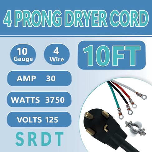 4 Prong Dryer Cord, 4 ft 10/4 SRDT, 30Amp Appliance Extension Power Cord, NEMA 14-30, Grey in Saudi Arabia