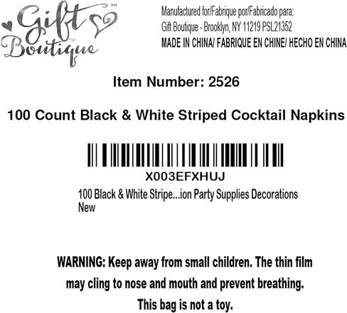 Gift Boutique 100 منديل مشروبات الكوكتيل مخطط باللونين الأزرق الداكن والأبيض، 3 طبقات من الورق للاستعمال مرة واحدة، منديل حلوى مخطط لحفلات الزفاف وحفلات الزفاف وحفلات استقبال المولود الجديد وحفلات التخرج in Kuwait