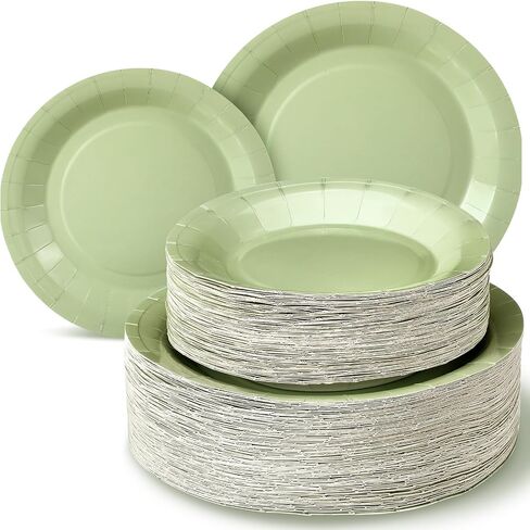 100 Pcs Sage Green Disposable Plates Green Paper Plates Disposable Dessert Plates Bulk 7 Inch 9 Inch Disposable Paper Plates Set Decoration for Wedding Engagement Bridal Shower in Saudi Arabia