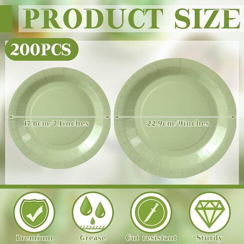 100 Pcs Sage Green Disposable Plates Green Paper Plates Disposable Dessert Plates Bulk 7 Inch 9 Inch Disposable Paper Plates Set Decoration for Wedding Engagement Bridal Shower in Saudi Arabia