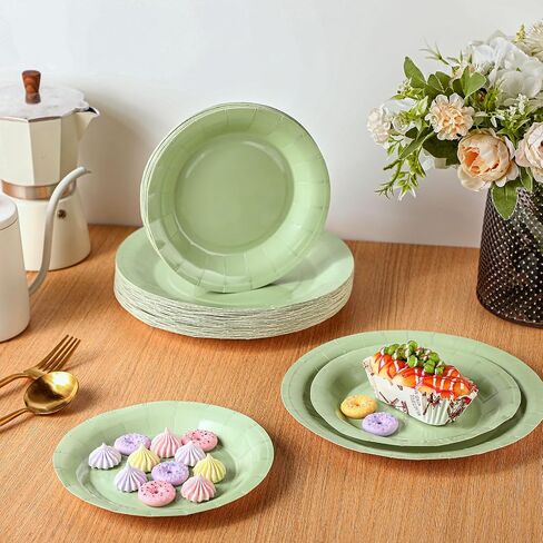 100 Pcs Sage Green Disposable Plates Green Paper Plates Disposable Dessert Plates Bulk 7 Inch 9 Inch Disposable Paper Plates Set Decoration for Wedding Engagement Bridal Shower in Saudi Arabia