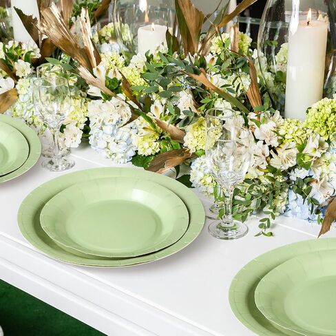 100 Pcs Sage Green Disposable Plates Green Paper Plates Disposable Dessert Plates Bulk 7 Inch 9 Inch Disposable Paper Plates Set Decoration for Wedding Engagement Bridal Shower in Saudi Arabia